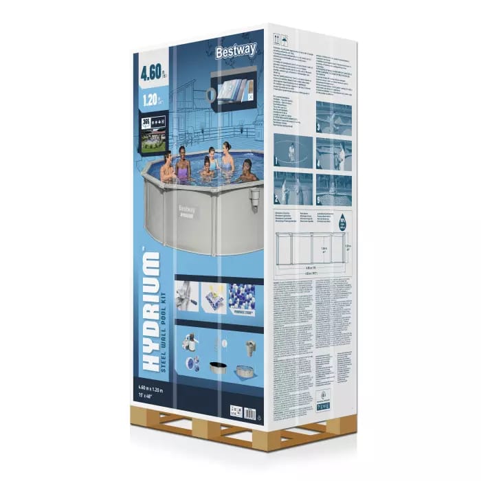Стальной бассейн Bestway 56384 BW, Hydrium 460х120см, 17430л, песочный фильтр-насос, лестница, тент, подстилка, попл.-доз. фото 6